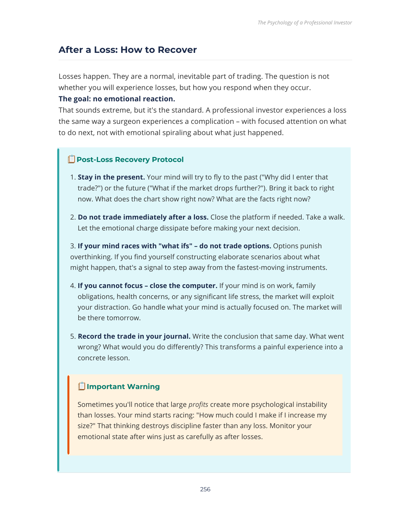 Post-loss recovery protocol page